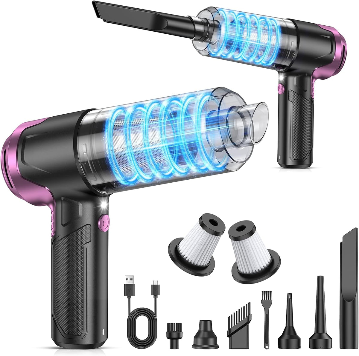 Handheld Car Vacuum Cleaner, Hand Held Vacuum Cleaner and Air Duster | 9000PA Strong Suction, Cordless, 120W High Power, Multi-Nozzles & LED Light, for Home, Car, Office, Pet