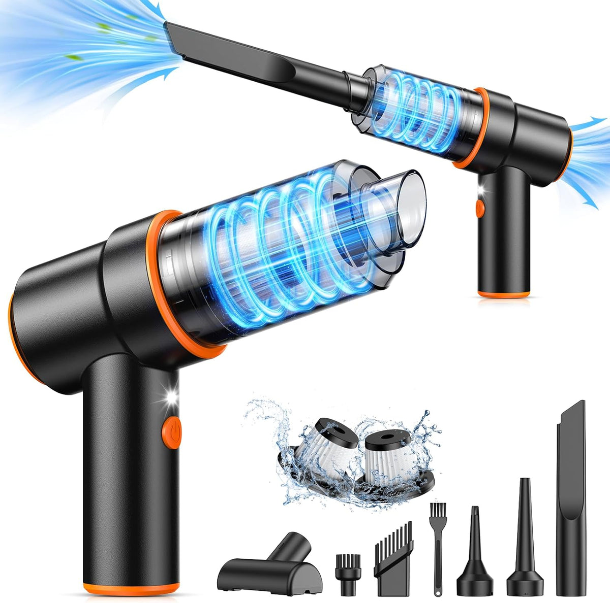 Handheld Car Vacuum Cleaner, Hand Held Vacuum Cleaner and Air Duster | 9000PA Strong Suction, Cordless, 120W High Power, Multi-Nozzles & LED Light, for Home, Car, Office, Pet