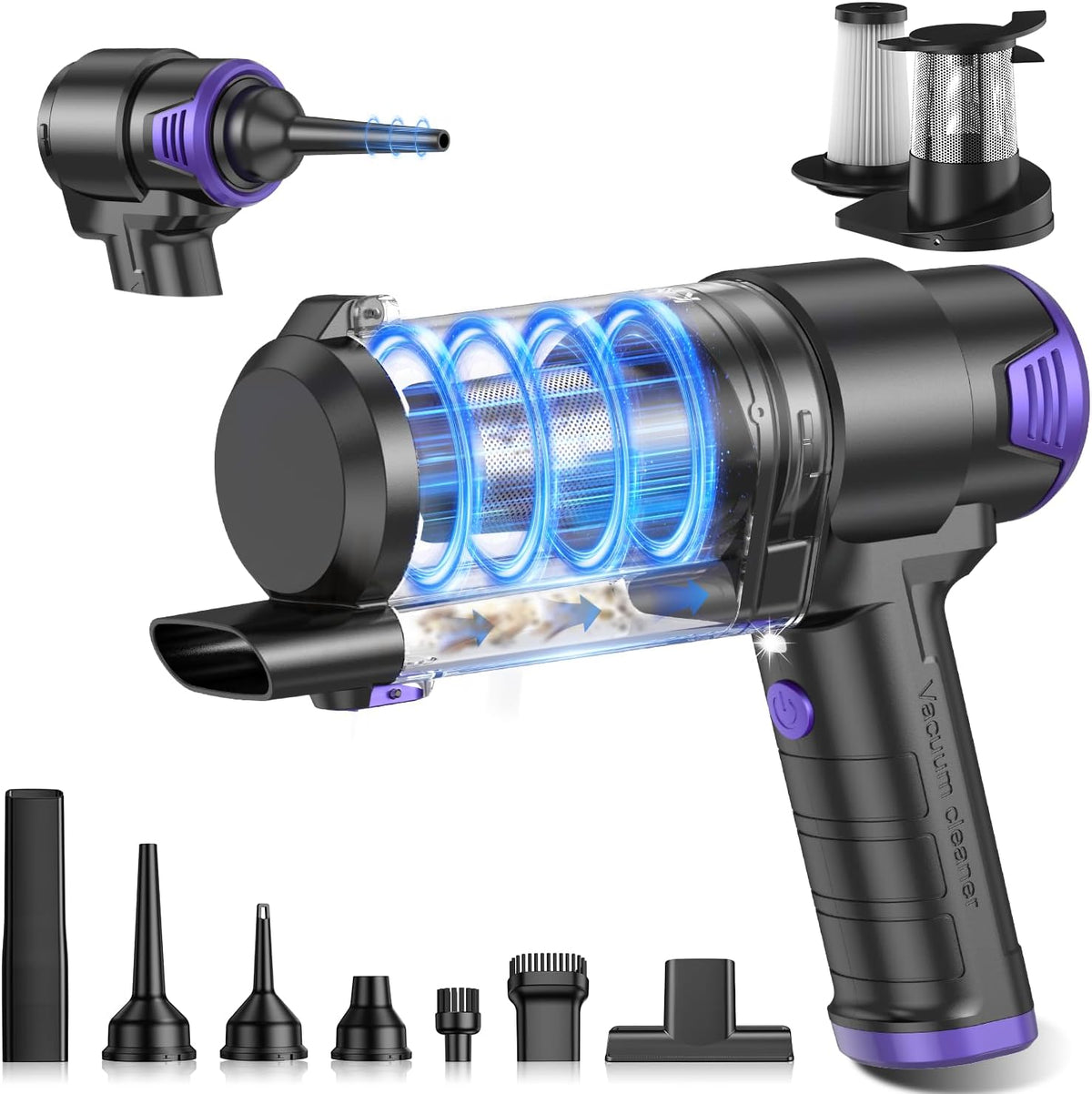 Handheld Car Vacuum Cleaner, Hand Held Vacuum Cleaner and Air Duster | 9000PA Strong Suction, Cordless, 120W High Power, Multi-Nozzles & LED Light, for Home, Car, Office, Pet