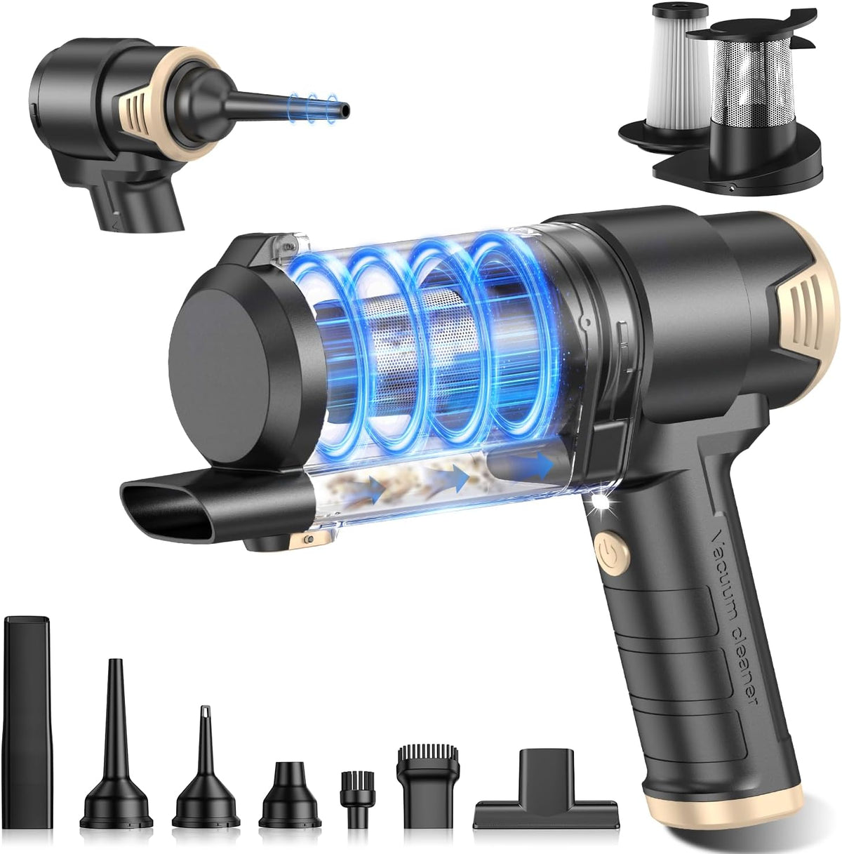 Handheld Car Vacuum Cleaner, Hand Held Vacuum Cleaner and Air Duster | 9000PA Strong Suction, Cordless, 120W High Power, Multi-Nozzles & LED Light, for Home, Car, Office, Pet