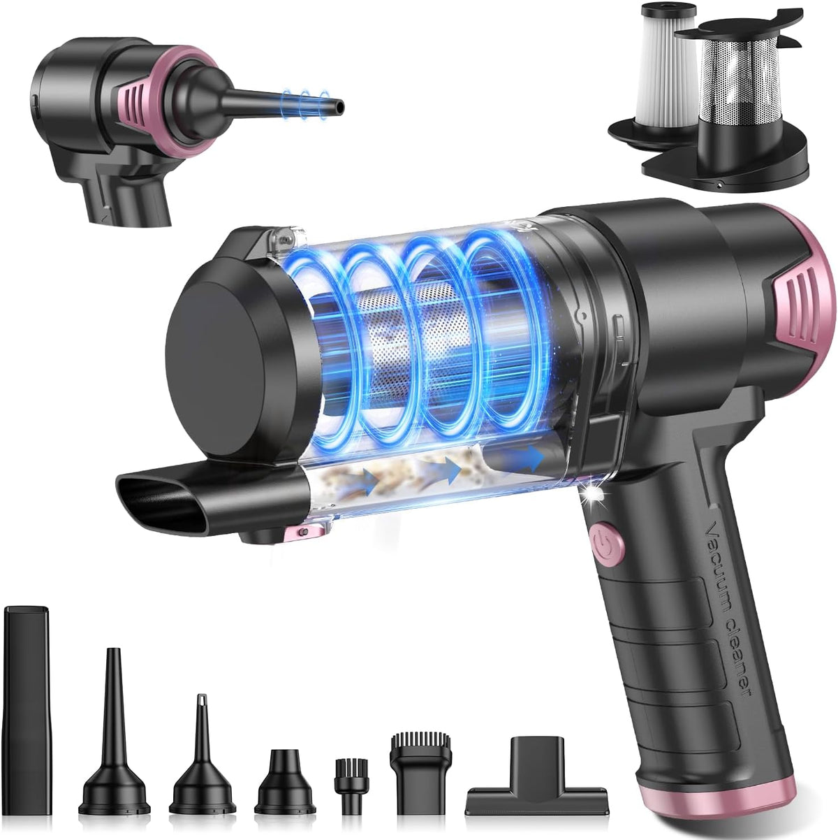 Handheld Car Vacuum Cleaner, Hand Held Vacuum Cleaner and Air Duster | 9000PA Strong Suction, Cordless, 120W High Power, Multi-Nozzles & LED Light, for Home, Car, Office, Pet