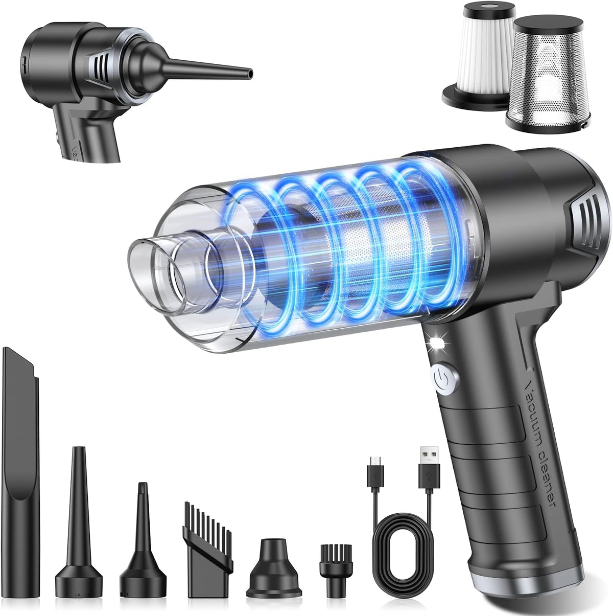 Handheld Car Vacuum Cleaner, Hand Held Vacuum Cleaner and Air Duster | 9000PA Strong Suction, Cordless, 120W High Power, Multi-Nozzles & LED Light, for Home, Car, Office, Pet