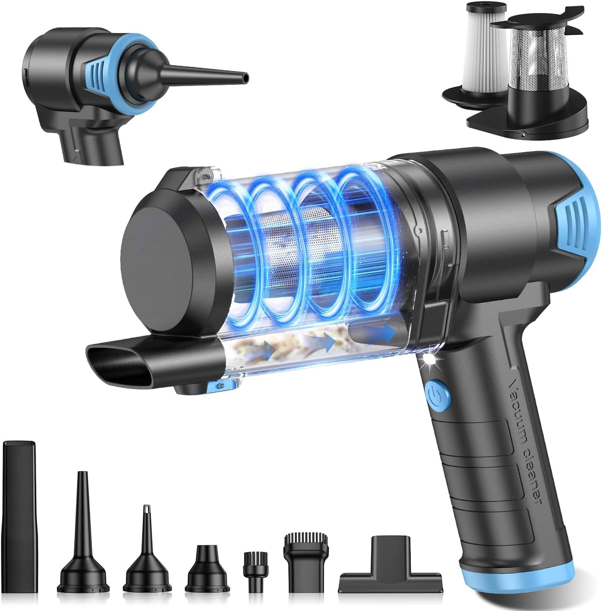 Handheld Car Vacuum Cleaner, Hand Held Vacuum Cleaner and Air Duster | 9000PA Strong Suction, Cordless, 120W High Power, Multi-Nozzles & LED Light, for Home, Car, Office, Pet