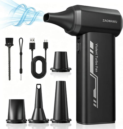 Electric Air Duster 150000 RPM Rechargeable Mini Blower with 4 Nozzles | 2H Fast Charge, Canned Air Alternative, 6000Mah Battery, 120Min Runtime, 3 Speeds, PC Cleaning Kit, 0.63Lb Handheld Blower